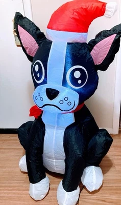 Boston Terrier Dog Santa Claus Inflatable 3.5 Ft Decoration.  New In Box - Image 1 of 2