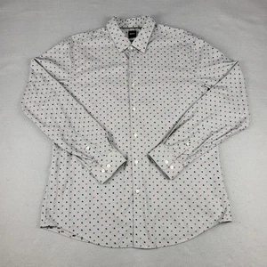 Hugo Boss Shirt Mens XL White Black Red Polka Dot Stripe Button Up Regular Fit - Picture 1 of 10