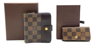 Auth Louis Vuitton Damier Ebene Compact Zippy /Multicle 4 Set 2 W/B i040603 - Picture 1 of 22