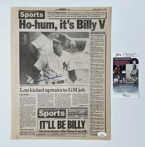 Billy Martin Autograph Signed Newspaper Article New York Yankees JSA - Picture 1 of 1