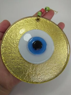 Dije colgante de cuentas de vidrio dorado mal de ojo de 12 cm amuleto turco boho decoración del hogar Foto 1 de 4