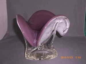 Vintage gefasste Kunstglas dreifach faltbare Schale lila & weiß meliert schwer gefasst Schale - Bild 1 von 6