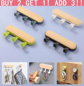 Wooden Wall-Mounted Storage Rack Self-Adhesive Key Holder Hanger Organizer Hooks - Picture 1 of 31