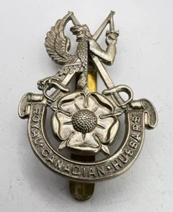 Royal Canadian Hussars Metal Cap Badge 52 x 35 mm solder repair to slider - Picture 1 of 2