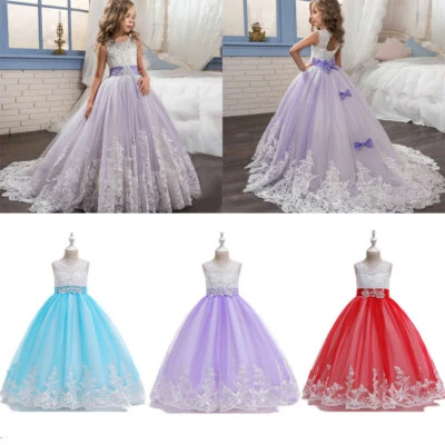 Дети принцесса платья подружки невесты цветок девочек случай свадьбы вечеринки макси платье - Изображение 1 из 4