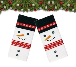 White Bath Hand Towels Set of 2 Snowman Face Top Hat Bathroom Christmas Winter - Picture 1 of 7