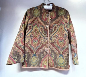 Vintage Flashback Women Large Tapestry Jacket Button Down Jacquard Paisley Multi - Picture 1 of 10