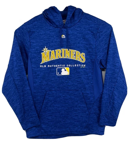Mens Majestic Authentic Seattle Mariners MLB Pullover Hoodie Sz S Small Blue Cover