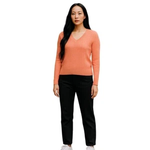 Brooks Brothers Sweater S Womens Pink Long Sleeve V-Neck Pullover Cable-Knit - Picture 1 of 6
