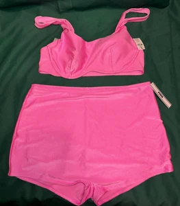 Victorias Secret PINK Ribbed High Waist Bikini Bathing Suit L/XL Hot Pink - Picture 1 of 9