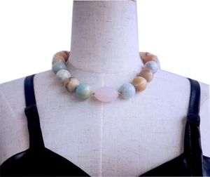 BIG 20mm round smooth yellow blue Amazonite necklace Jewelry marking supply - Imagen 1 de 7