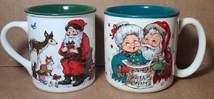 Vintage 90er Potpourri Presse Neuheit Weihnachten Weihnachtsmann Kaffeetassen 2er Set (B9) - Bild 1 von 5