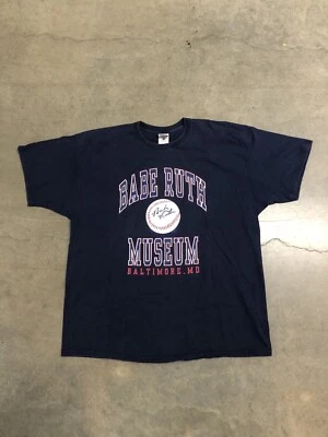 Винтажная мужская бейсбольная футболка 90-х Babe Ruth Museum Signature 2XL темно-синяя - Изображение 1 из 4