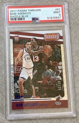 2017-18 Bam Adebayo Threads Blue Dazzle 07/25 Rookie Card-RC Miami Heat-PSA 9 - Image 1 of 2