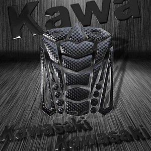 24PC Perforated Black Fuel Tank Pad+5.75"Logo Fender Emblem Sticker for Kawasaki - Picture 1 of 6