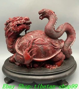 8'' Old Red Tianhuang Shoushan Stone Carved Dragon Tortoise Turtle Snake Statue - Picture 1 of 9