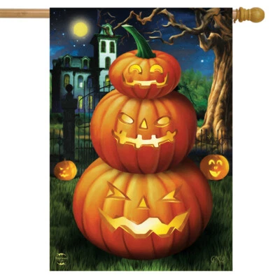 Spooky Jack O'Lanterns Halloween House Flag Carved Pumpkins 28" x 40" - Image 1 of 4
