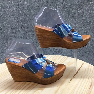 Italian Shoemakers Sandals Womens 39 Wedge Slides Blue Casual Jewel Slip On - Image 1 of 4