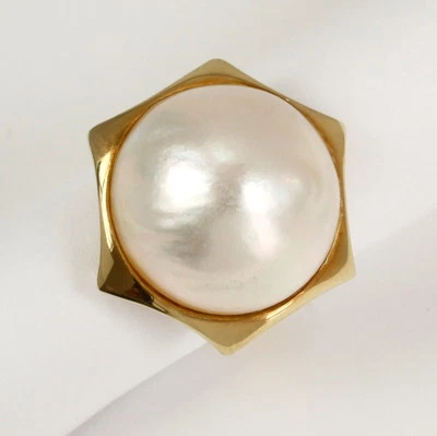 Auffälliger Ring mit Mabéperle 17 mm in 585 Gelbgold, Gewicht 10,7 Gramm - Bild 1 von 2