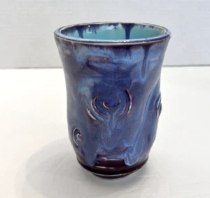 Kunstkeramik Vase Tropfglasur signiert glänzend strukturiert Übertopf Bleistift Tasse 4 3/4" hoch - Bild 1 von 21