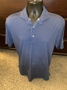 Turtleson Performance Golf Polo Shirt Men’s Medium Blue Square Geometric Print - Picture 1 of 8