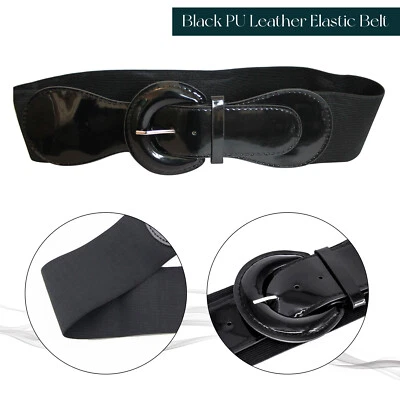 Cintura Elastico Nera Donna Cintura In PU Pelle - Immagine 1 di 4