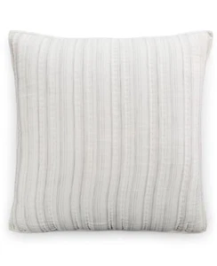 Hotel Collection Linen Fog Quilted Euro Pillow Sham White Gray Stripe - Picture 1 of 3