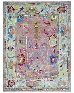 Vibrant Pink and Blue Hand knotted Coloful Oushak Wool Area Rug In Stock - Picture 1 of 19