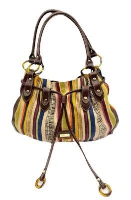 Cartera/bolso de mano de lona a rayas reliquia tono joya multicolor Foto 1 de 4