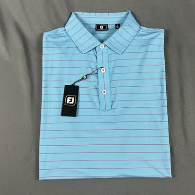 FootJoy Golf Shirt Polo Open Pinstripe Large Blue Magenta Polyester NWT MSRP $88 - Image 1 of 4