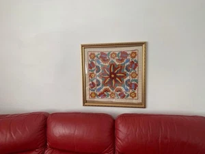 Antique Vintage Uzbek Embroidery Framed wall Hang Suzani 55x55cm - Picture 1 of 11