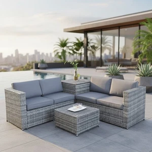 Sitzgarnitur Gartenmöbel Set Sofa XXL PolyRattan Sitzgruppe + Auflagenbox Garten - Bild 1 von 12