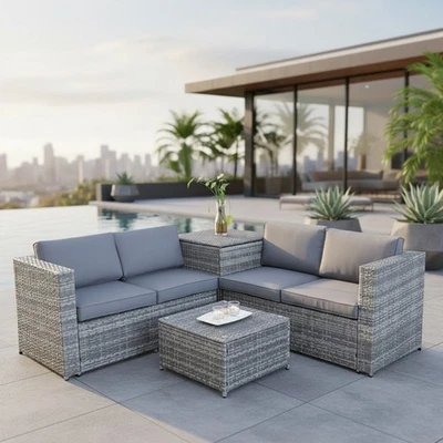 Sitzgarnitur Gartenmöbel Set Sofa XXL PolyRattan Sitzgruppe + Auflagenbox Garten - Bild 1 von 4