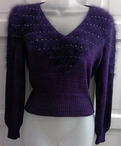 Vintage 1980 Sweater Wool Angora Ms. Kipps NY Paris 34 Chest Small Hole In Back - Picture 1 of 18