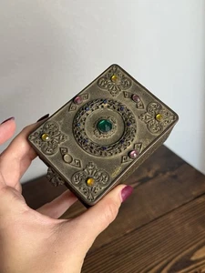 Antique E & J B Empire Art Gold Jeweled Vanity Box Ornate Brass Broken - Picture 1 of 9