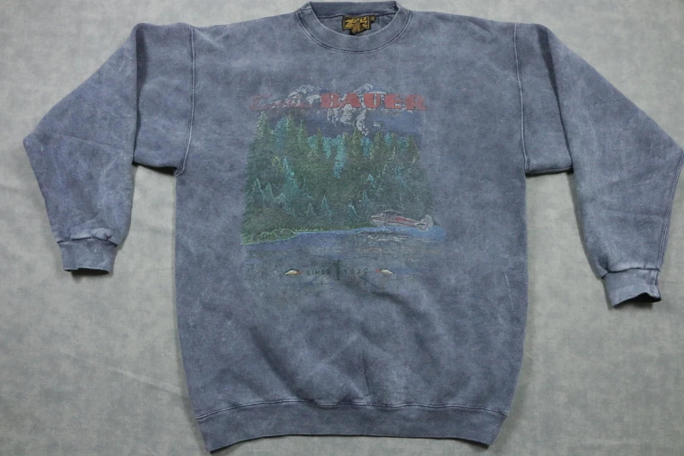 Vintage Eddie Bauer Sweatshirt Mens Medium Blue Crewneck Made USA Graphic 90s - Image 1 of 4