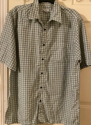 VTG No Fear Men's L Button Up Short Sleeve Front Pocket Shirt Plaid Green White - Image 1 of 4