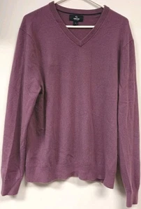 Maglione Lands End uomo 100% cashmere scollo a V colore prugna grande manica lunga 42-44 - Foto 1 di 8