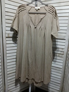 Umgee Damen Kleid Größe XL hellbraun ausgefranste Kanten Taschen Kurzarm Hi Low - Bild 1 von 18