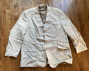 Eddie Bauer Blazer Mens Size 48R 100% Linen Jacket Beige Beach 3 Button - Picture 1 of 14