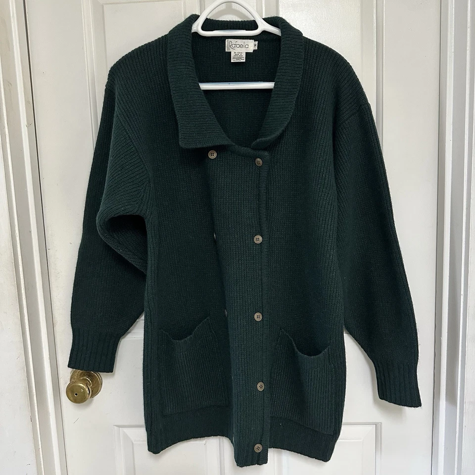 Vtg Rafaella Womens M Lambswool Angora Rabbit Hair Blend Green Cardigan Sweater - Image 1 of 4