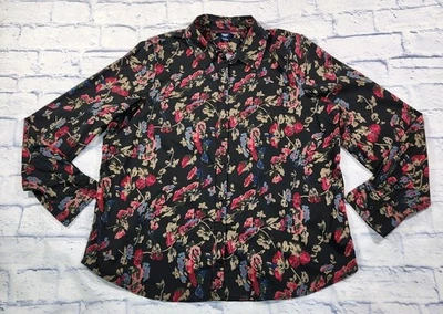 Chaps WOMENS XL  Shirt Floral Button Front 3/4 Sleeve Pink Black Modal Blend - Imagem 1 de 4