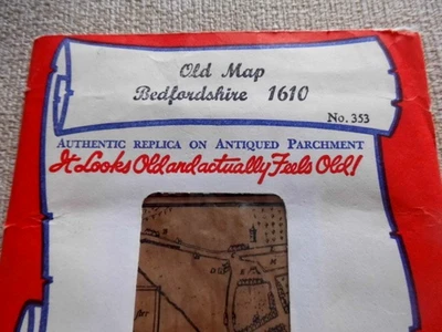 Antiguo mapa de Bedfordshire, 1610 una réplica de pergamino envejecido. Foto 1 de 4