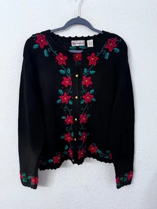 Maglione cardigan donna Bechamel 2X nero ricamato floreale con bottoni oro - Foto 1 di 7