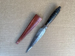 Antique Moro Philippine Steel Dagger With Leather Scabbard - Picture 1 of 15