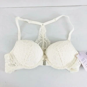 Auden Bra The Radiant Plunge Push-Up Lace Front Closure Lace Overlay Ivory 32AA - Picture 1 of 5