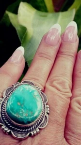 Native American Navajo Royston Turquoise & Sterling Silver Size7.5 Signed - Picture 1 of 12