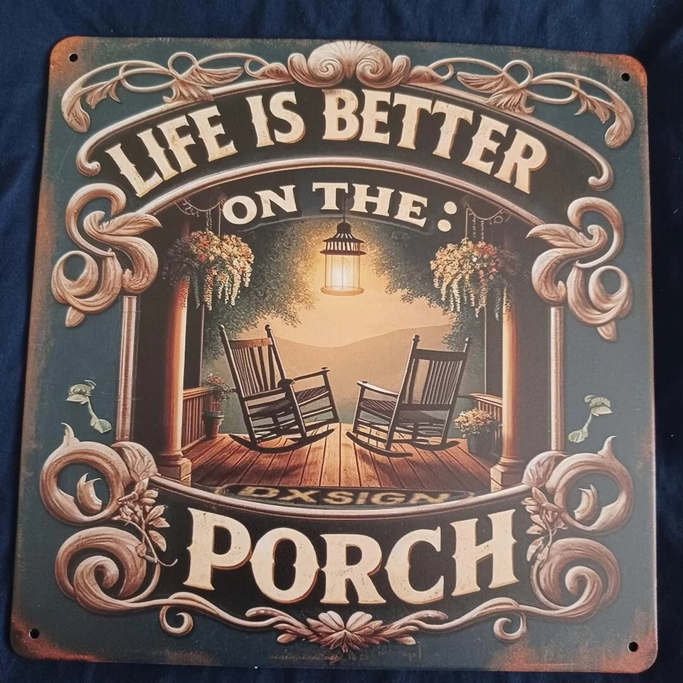 8"X8" Metal Sign Rustic Wall Art Indoor Outdoor Life Is Better On The Porch - Image 1 of 1