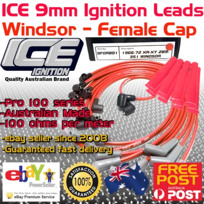 ICE PRO 100 9mm Spark Plug Leads V8 289-302 Windsor Over R/Cover STD + Sleeves - Image 1 of 4