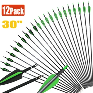 12pcs Archery Carbon Arrows 30inch SP500 For Compound Recurve Bow Hunting Target - Picture 1 of 15